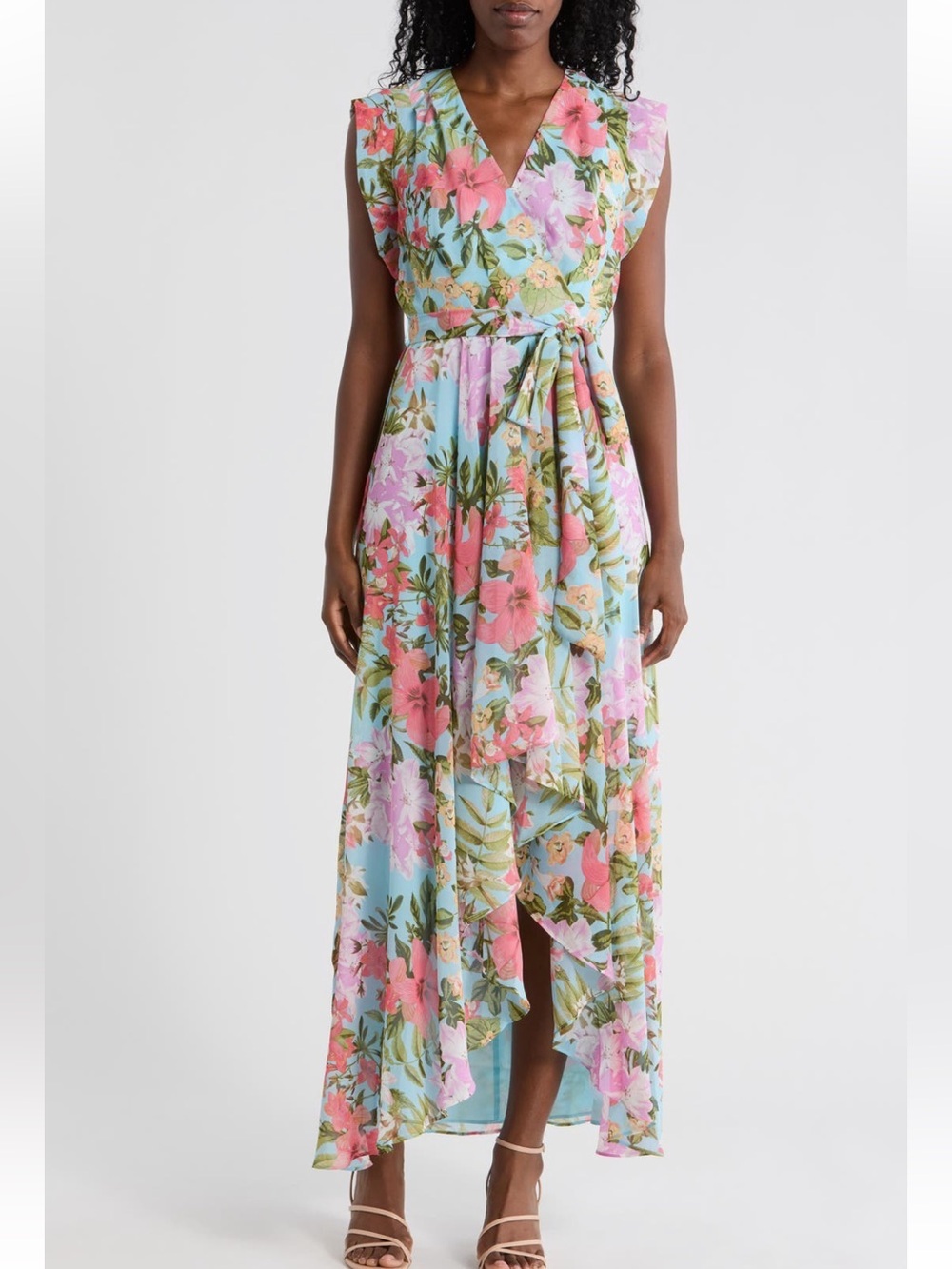 Eliza J Obi Floral Cap Sleeve High-Low Maxi Dress